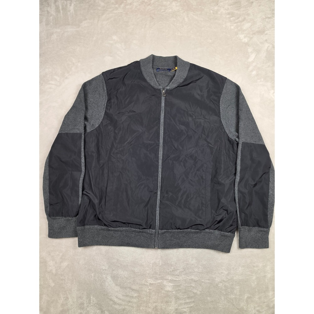 Polo Ralph Lauren Hybrid Sweater Bomber Jacket Men XXL Gray Black Full Zip Woven